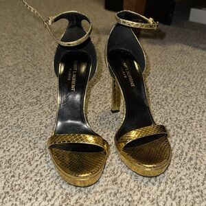 Saint Laurent YSL gold snakeskin heels